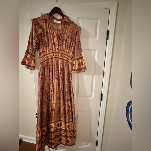 Bohemian Long Sleeve Dress in Brown Paisley size S - Picture 2 of 6